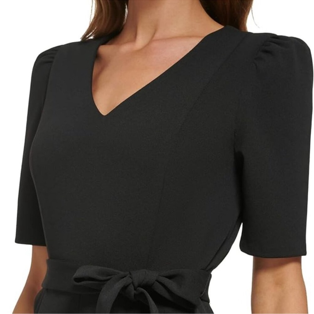 DKNY Short Sleeve V-Neck Tie Waist Jumpsuit 2 - Picture 2 of 7